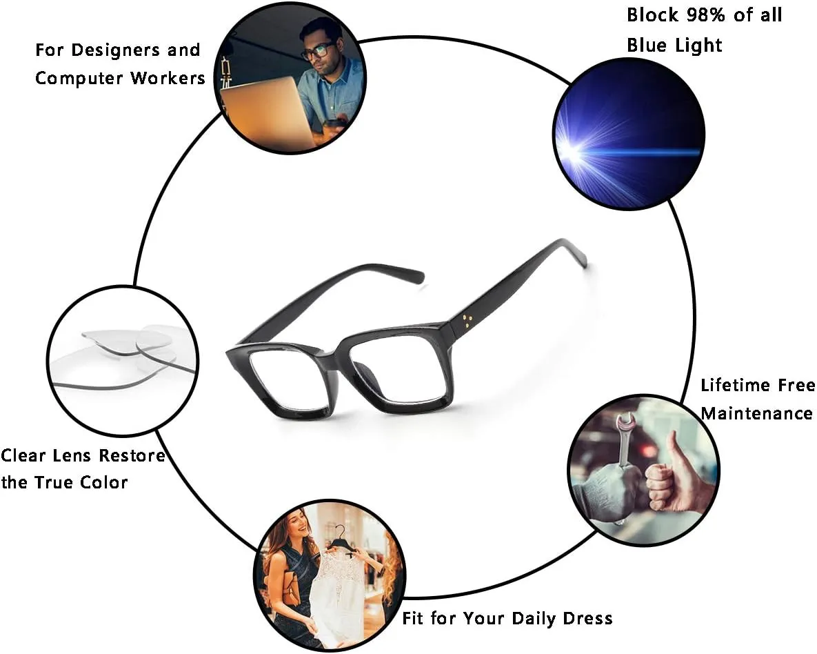 ZUVGEES Retro Style Blue Light Blocking Reading Glasses Big Eyeglass Frames Large lens Computer Readers