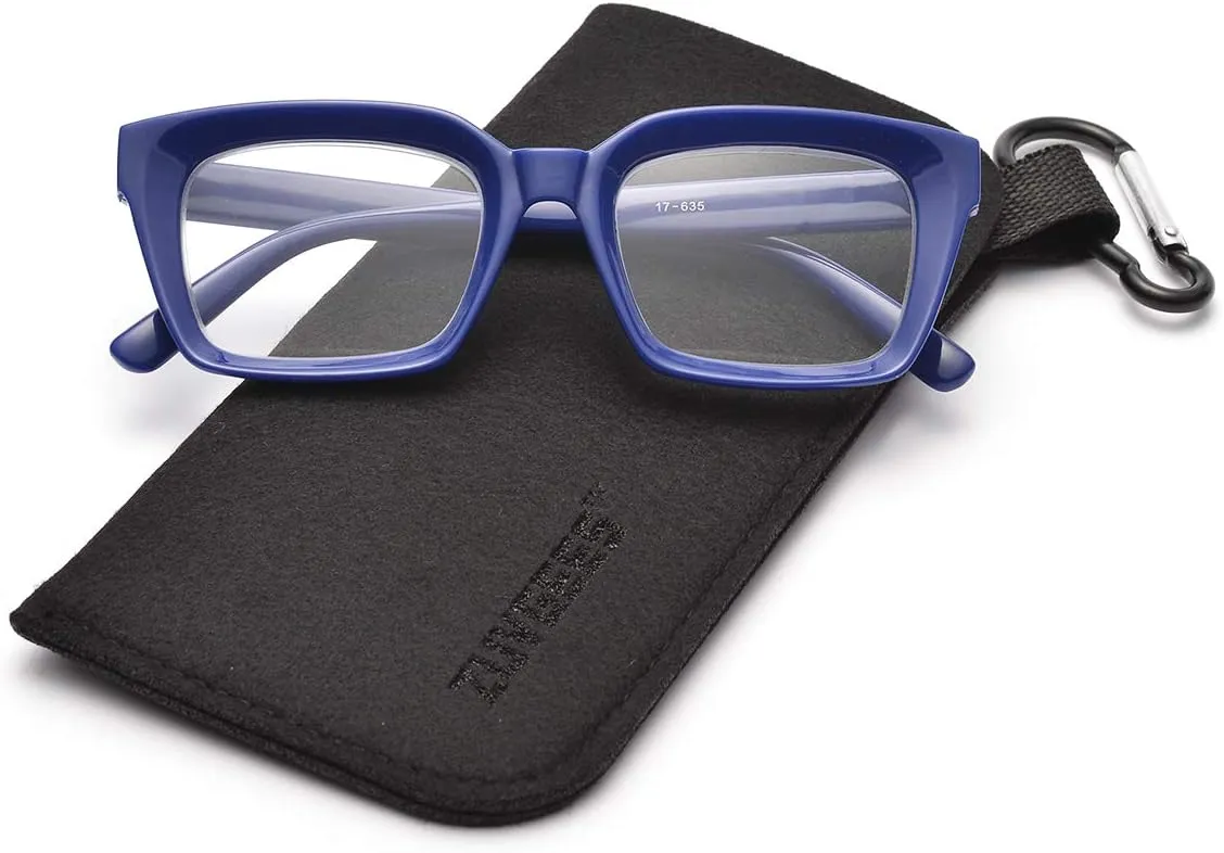 ZUVGEES Retro Style Blue Light Blocking Reading Glasses Big Eyeglass Frames Large lens Computer Readers