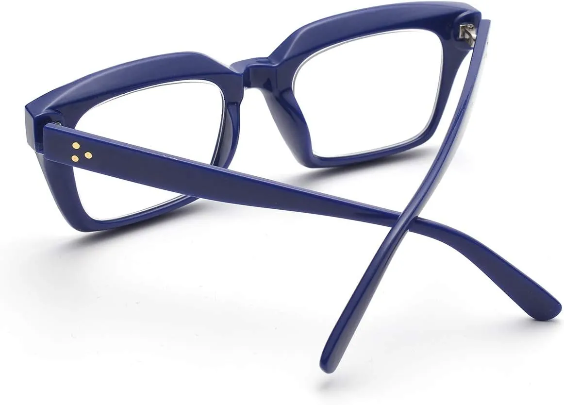 ZUVGEES Retro Style Blue Light Blocking Reading Glasses Big Eyeglass Frames Large lens Computer Readers