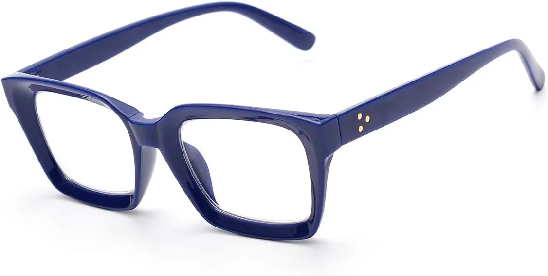 ZUVGEES Retro Style Blue Light Blocking Reading Glasses Big Eyeglass Frames Large lens Computer Readers